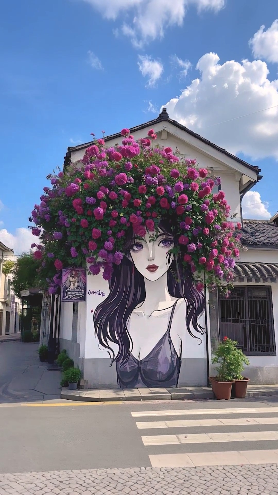 鲜花女孩墙绘
