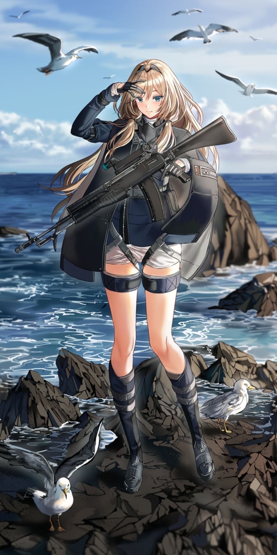 微信聊天背景持槍二次元少女