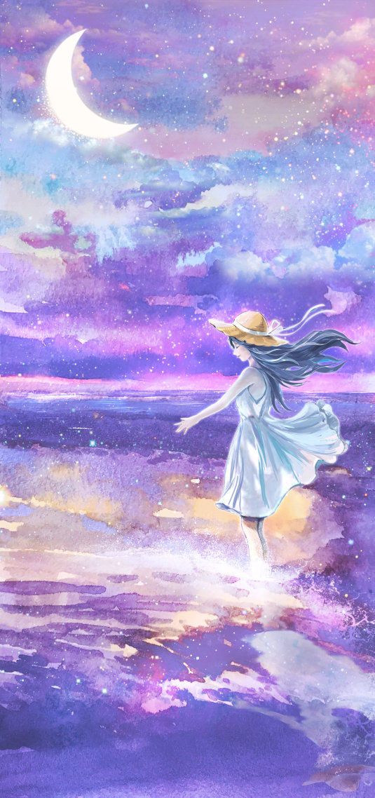 手機聊天背景圖片吹海風的少女