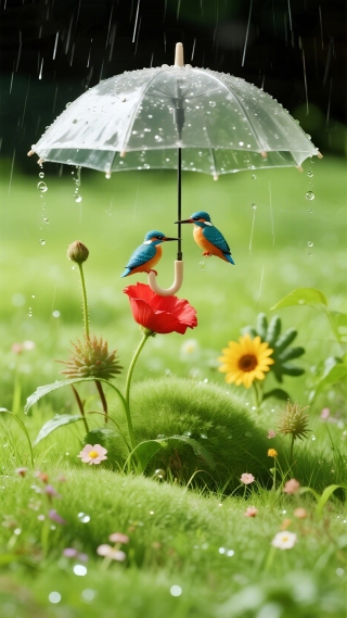 雨中的鸟儿