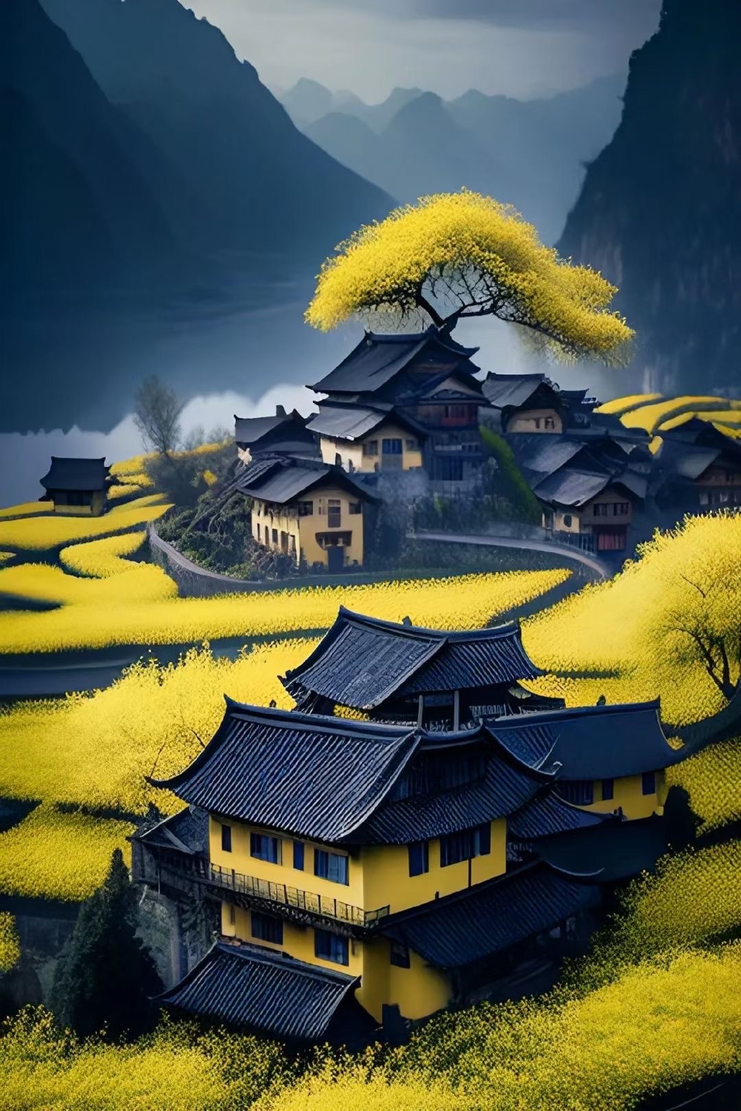 美如畫的山村美景