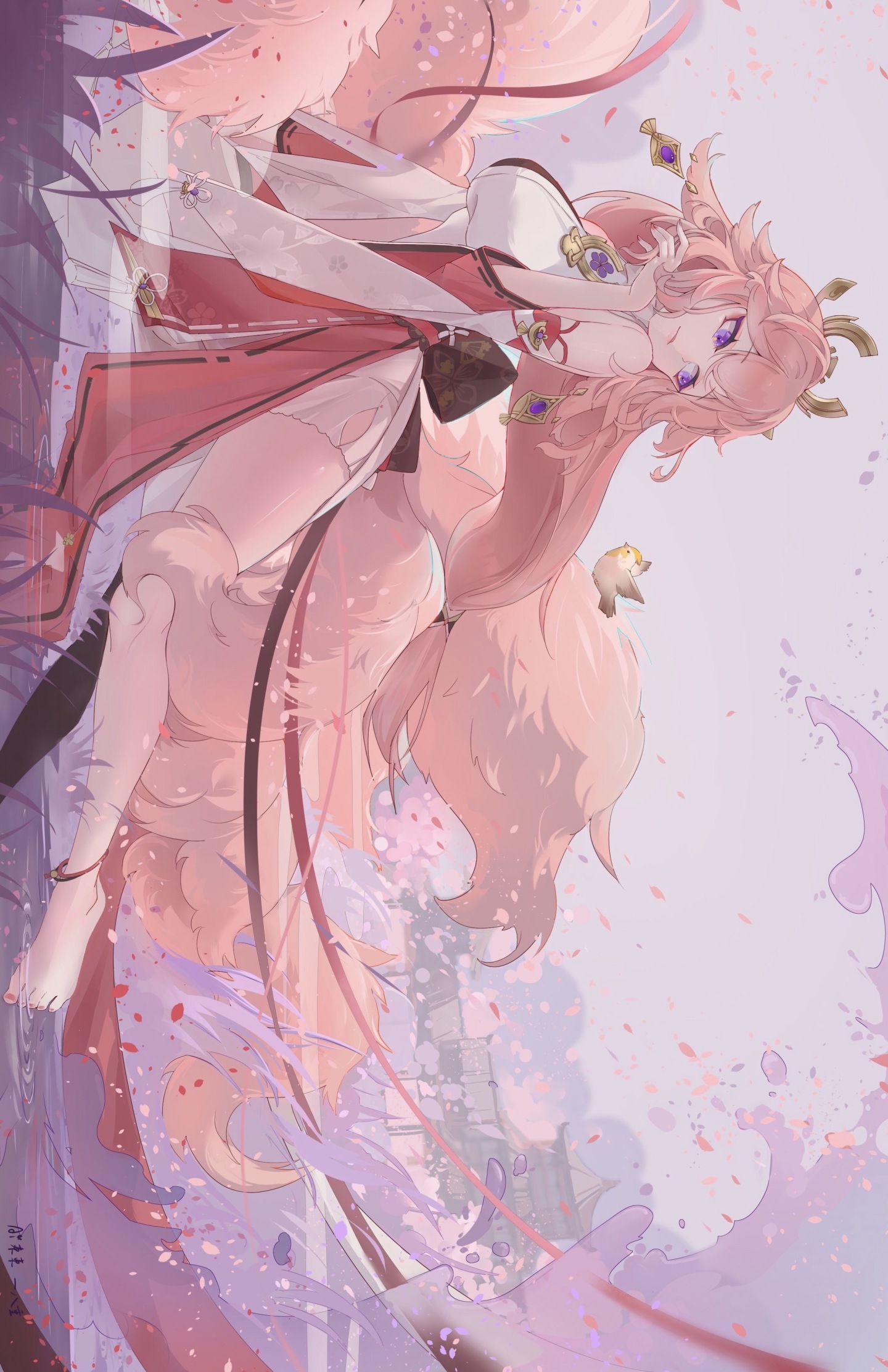 八重神子逗雀圖