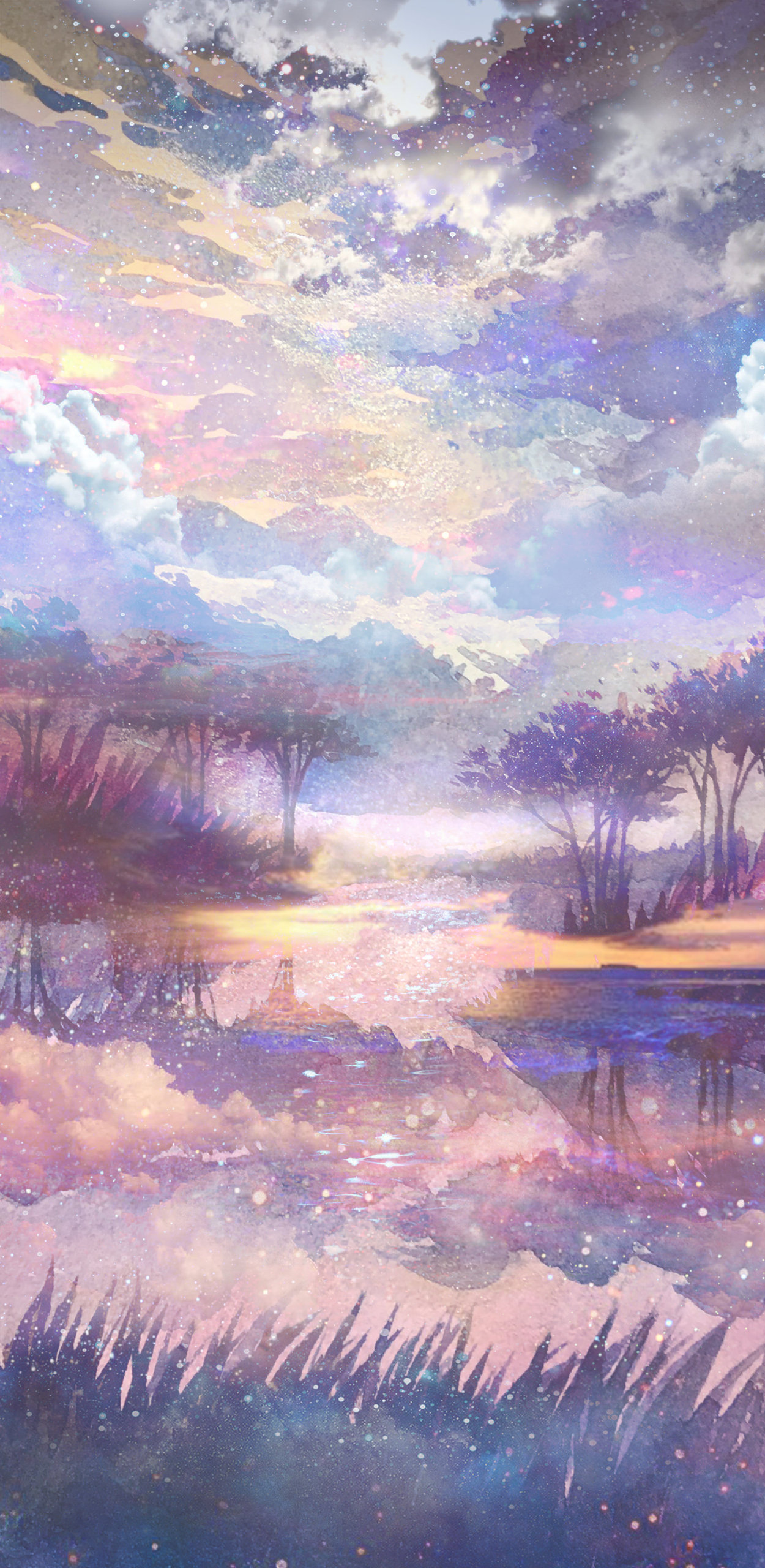 夕陽湖泊微信背景壁紙