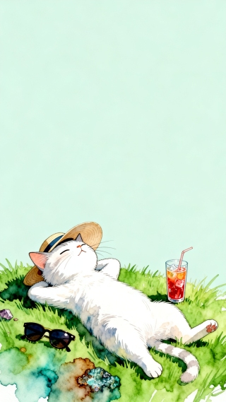 夏日晒太阳的小猫