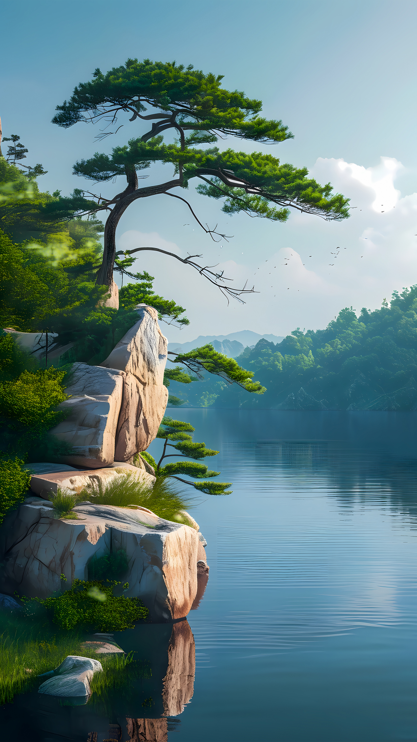 大自然綠色山川河流清新湖泊風景
