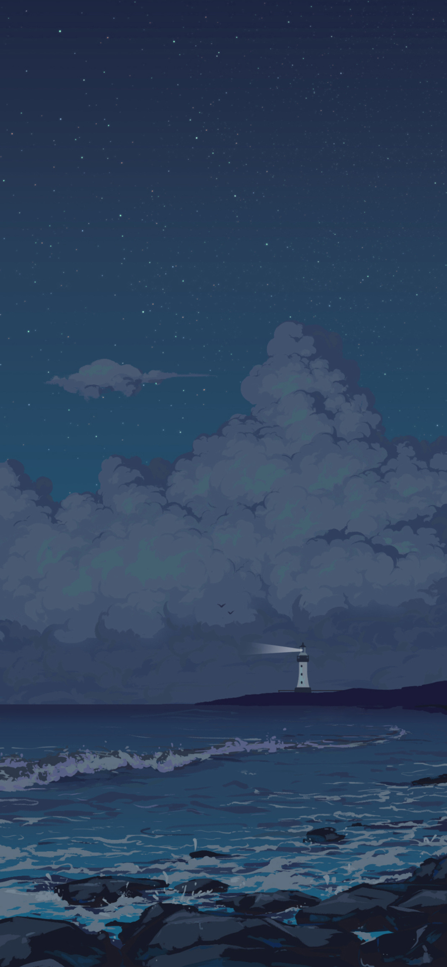 4K唯美治愈日系燈塔夜空