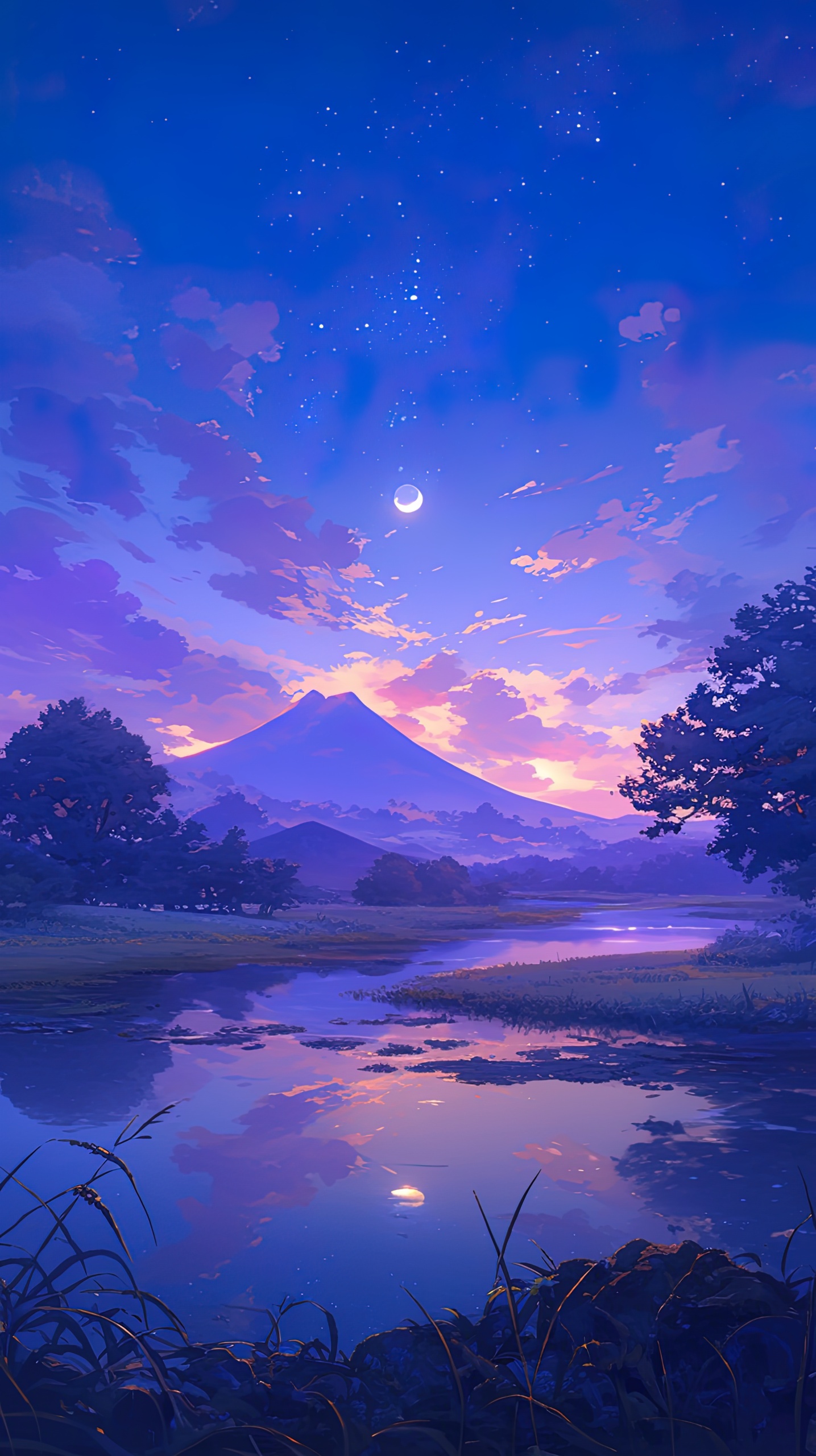 月下静谧湖泊