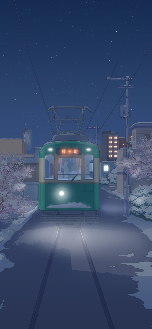 4K夜空櫻花列車街道