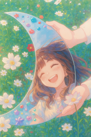 月亮镜子与少女