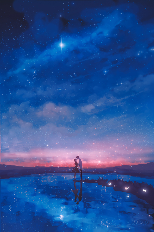 好看的微信聊天背景圖星空下的戀人