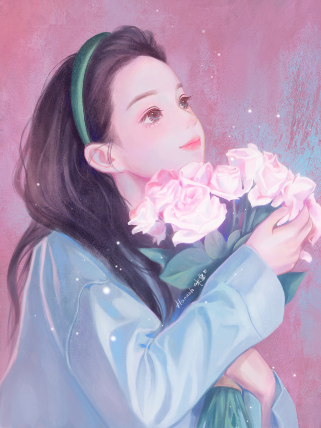 劉亦菲手捧花插畫