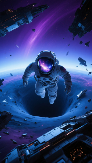 宇航员漂浮在黑洞边缘 