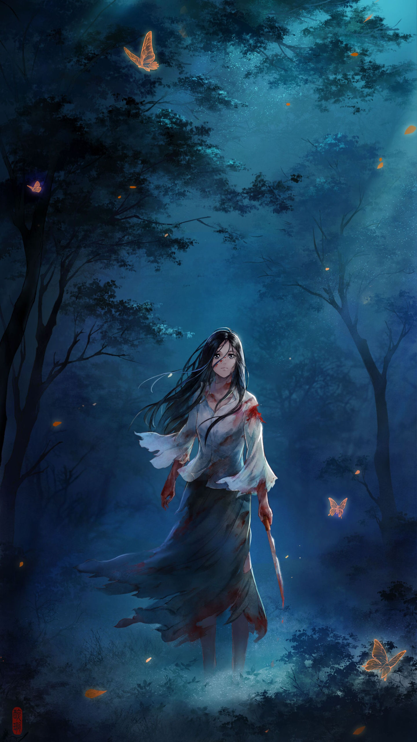 夜幕劍客少女聊天背景圖