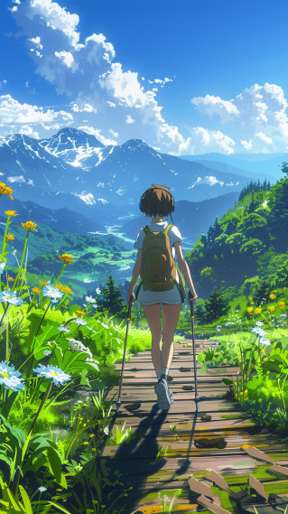 乡村徒步少女