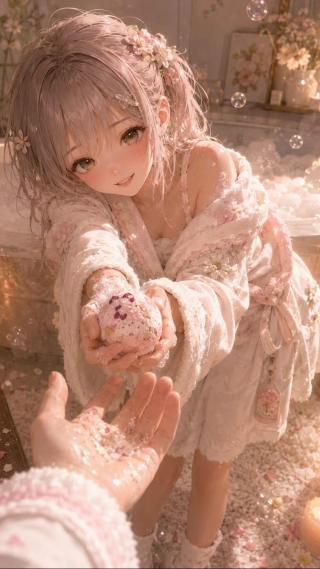 樱花浴少女指尖发光太温柔