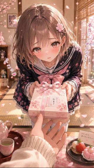 樱花季少女递礼盒甜到心尖