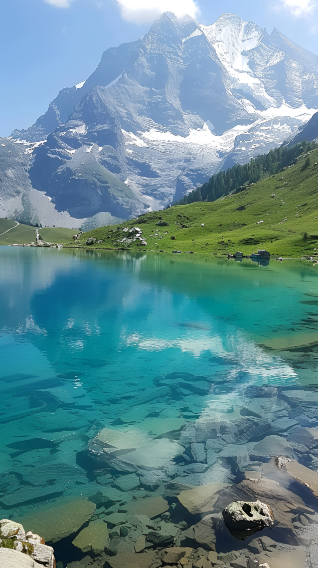 碧蓝湖水