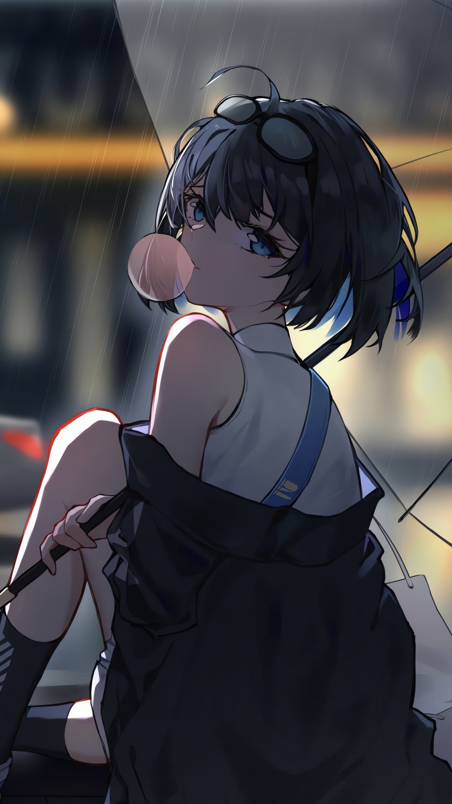 雨天吹泡泡美少女