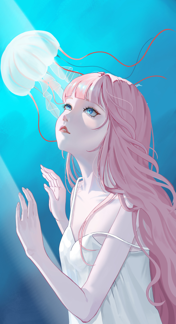 水族館內的少女手機微信背景圖片