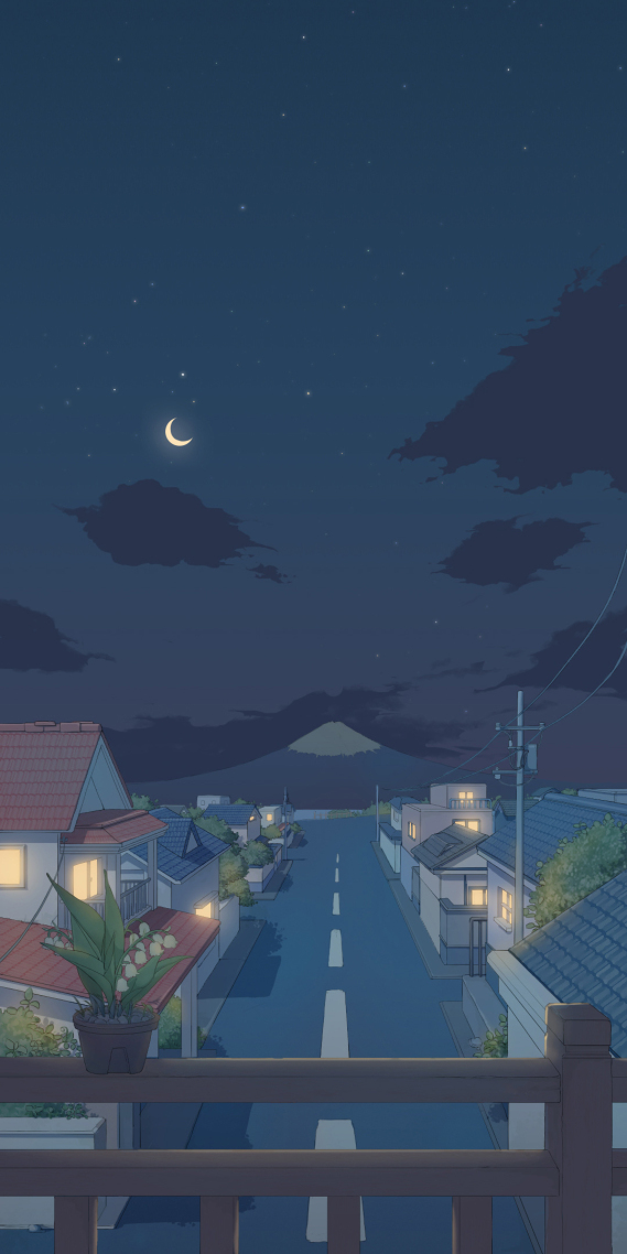 二次元微信聊天背景圖日式夜晚治愈街道