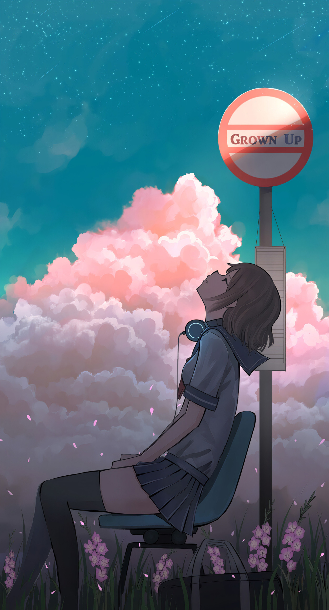 手機屏幕圖片壁紙仰望天空的少女