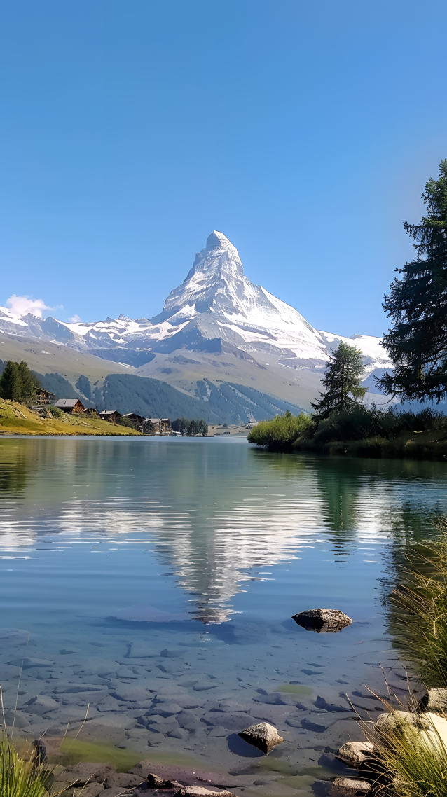 雪山湖水