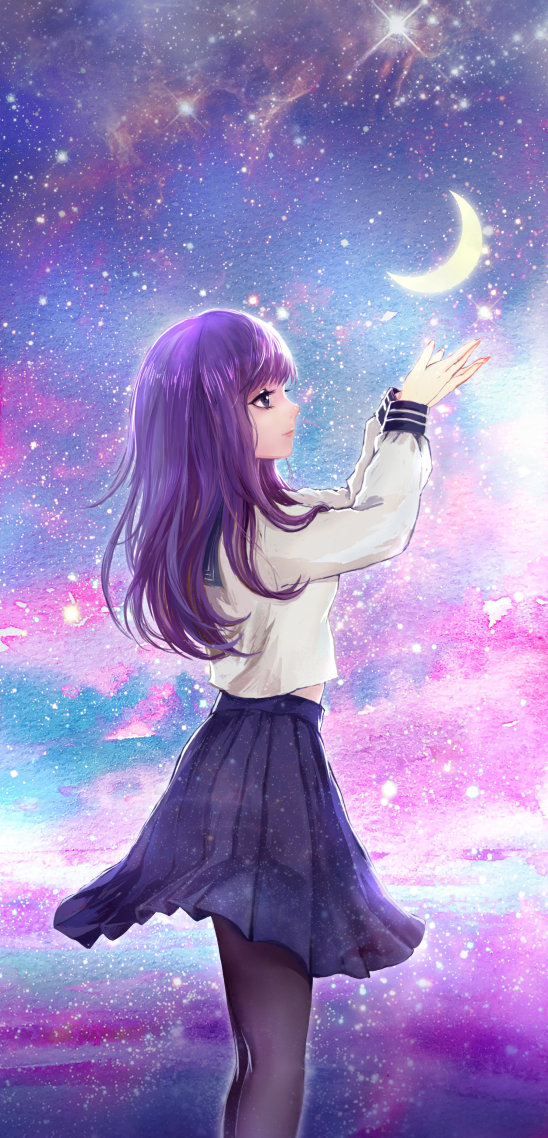 手捧月亮的少女