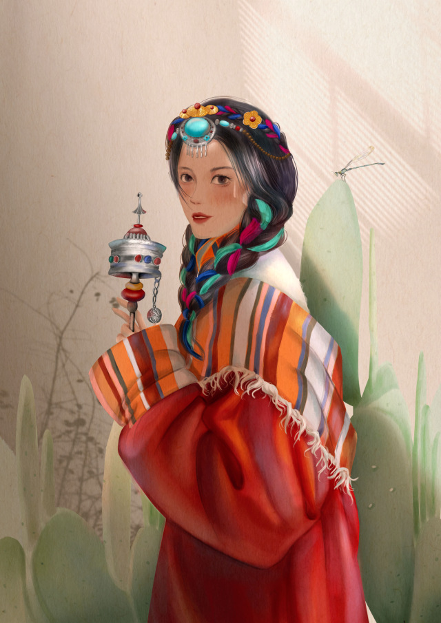 藏族美女插畫