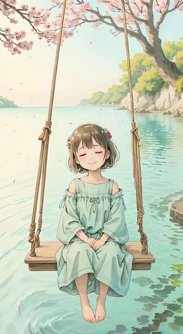 盪鞦韆的小女孩