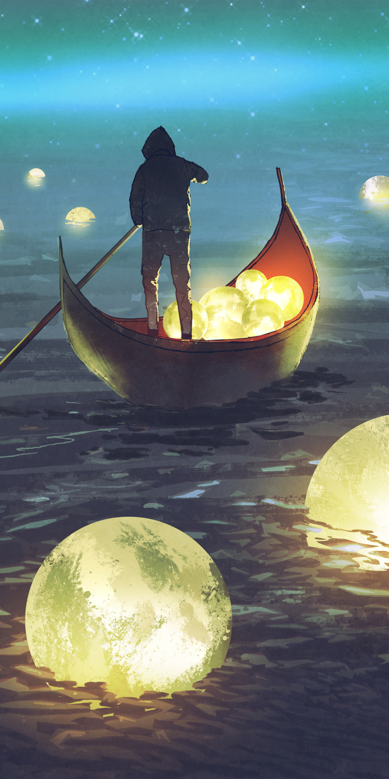 撈月亮的人&神秘感插畫