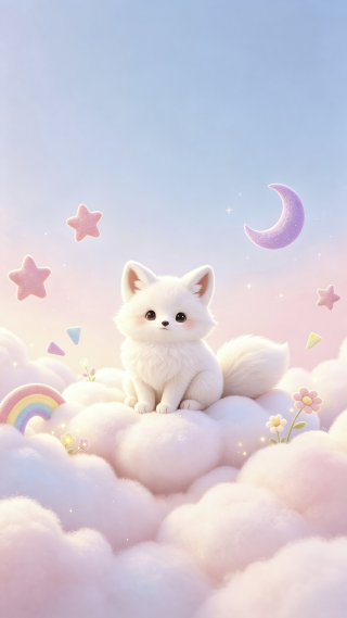 星月作伴，云朵为榻小狐守着甜梦