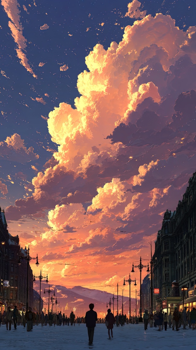 傍晚城镇街道