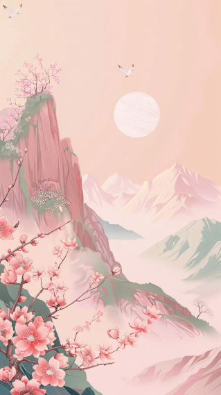 桃花与远山