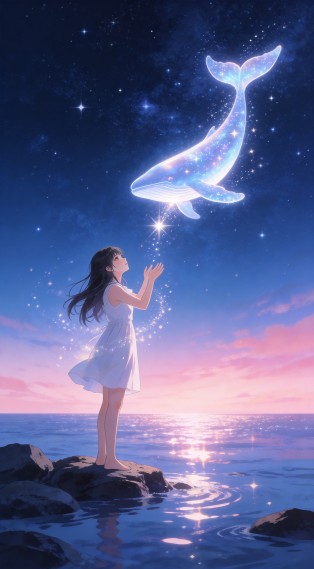 梦幻鲸鱼与少女星空