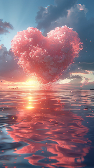 日落与海上爱心云