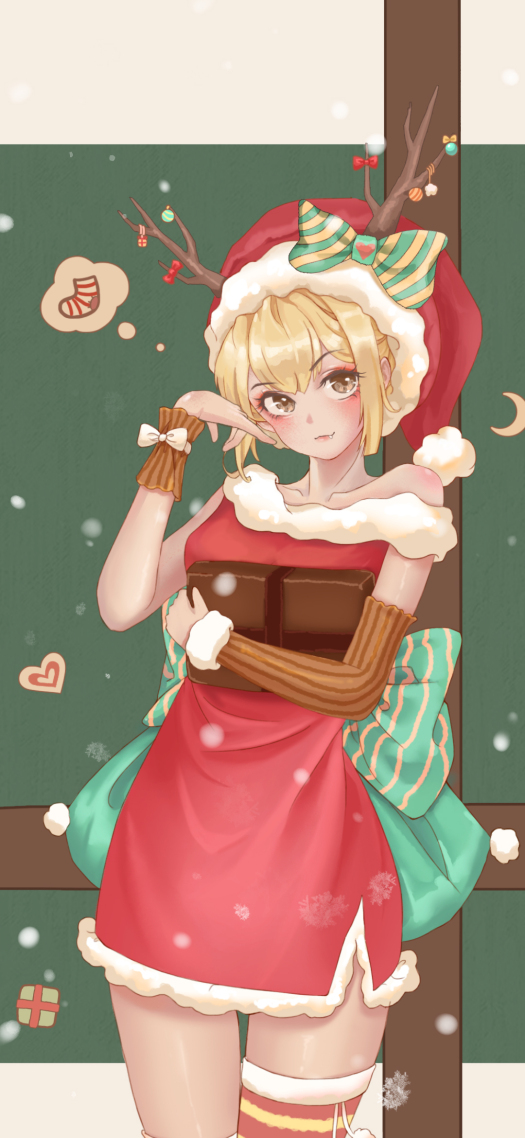 屏保圖片手機壁紙聖誕麋鹿少女