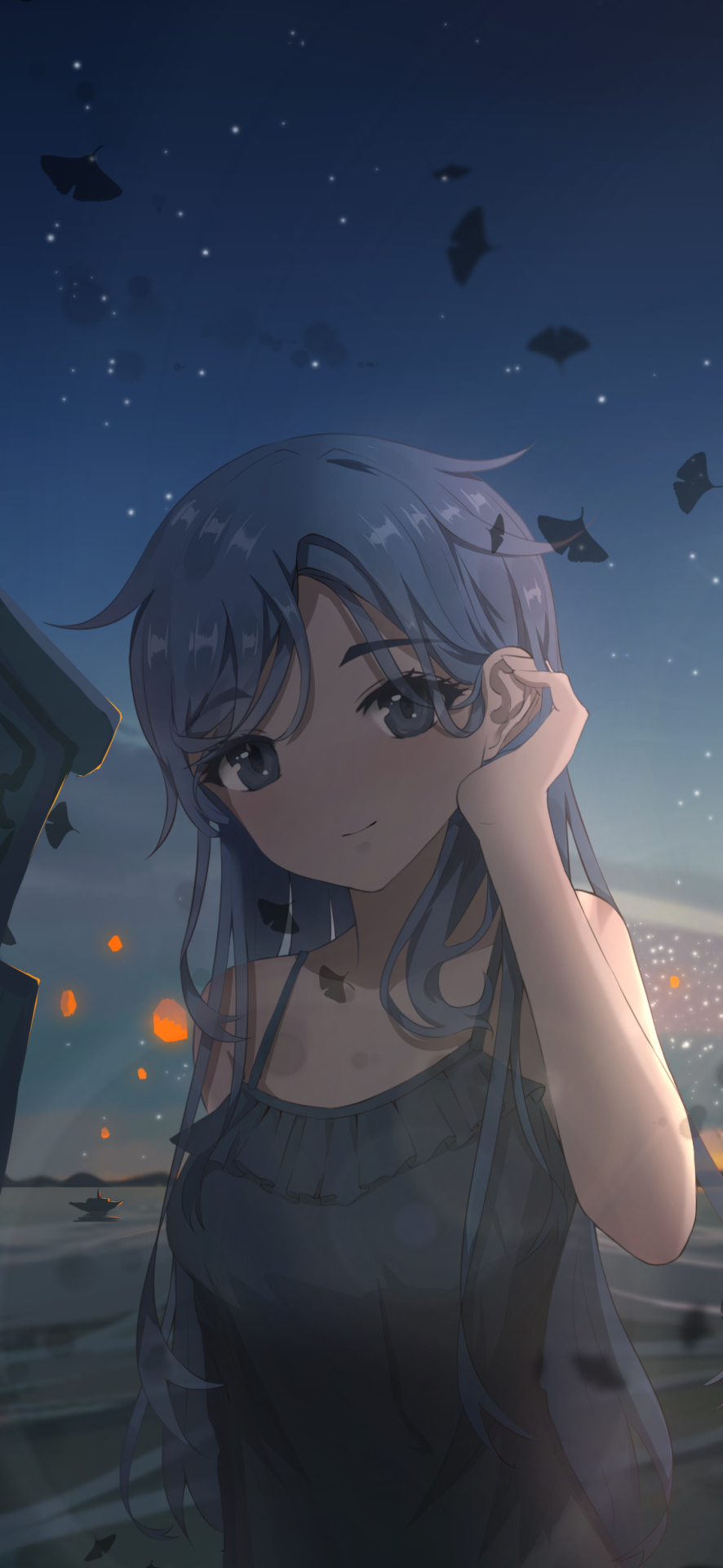 落日下少女