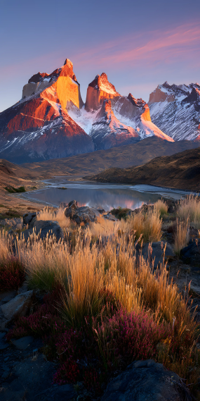  雪峰染金，荒野向晚