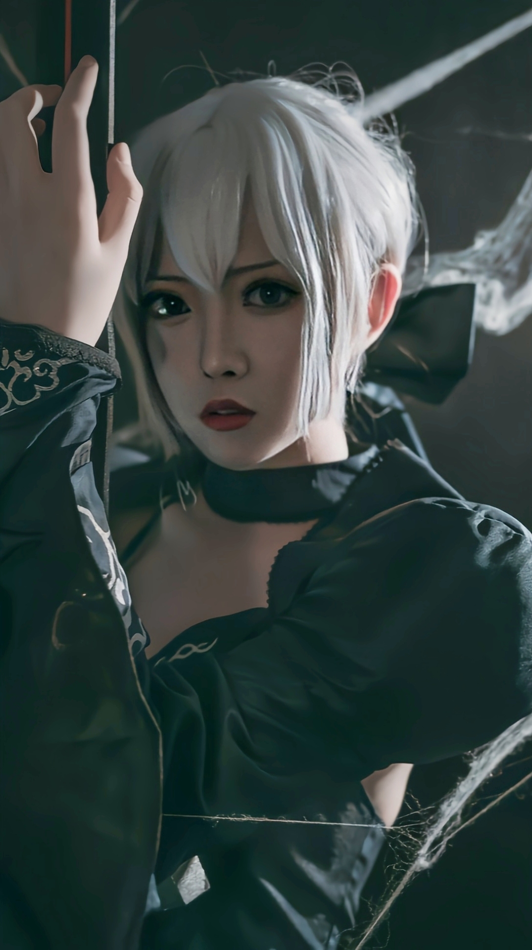 黑色美女微信聊天背景牆壁紙