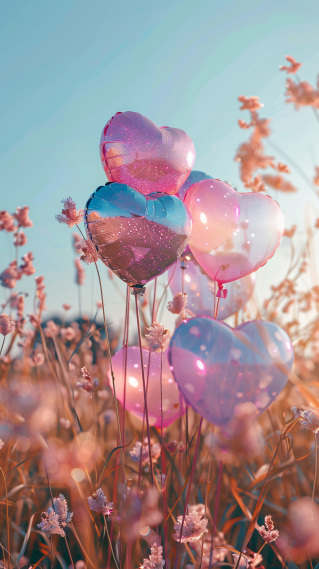 夕阳下的彩色汽球