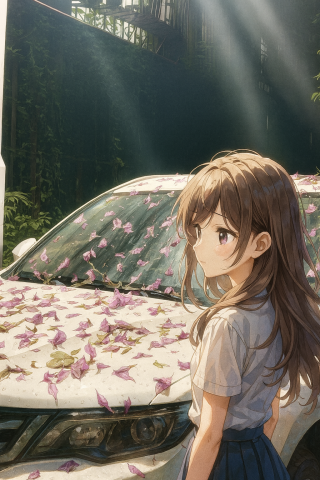 樱花与车