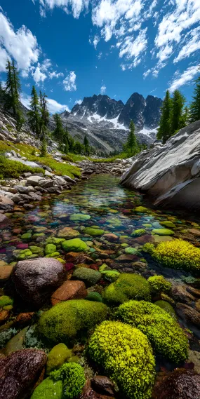碧潭嵌翠谷，雪峰入云来