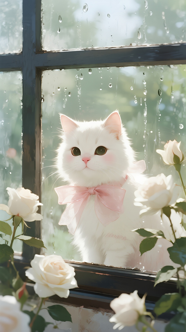 玫瑰与白猫 竖屏1