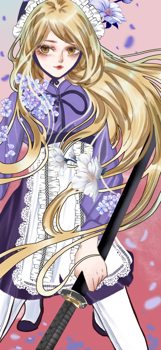 全面屏手機壁紙武士少女