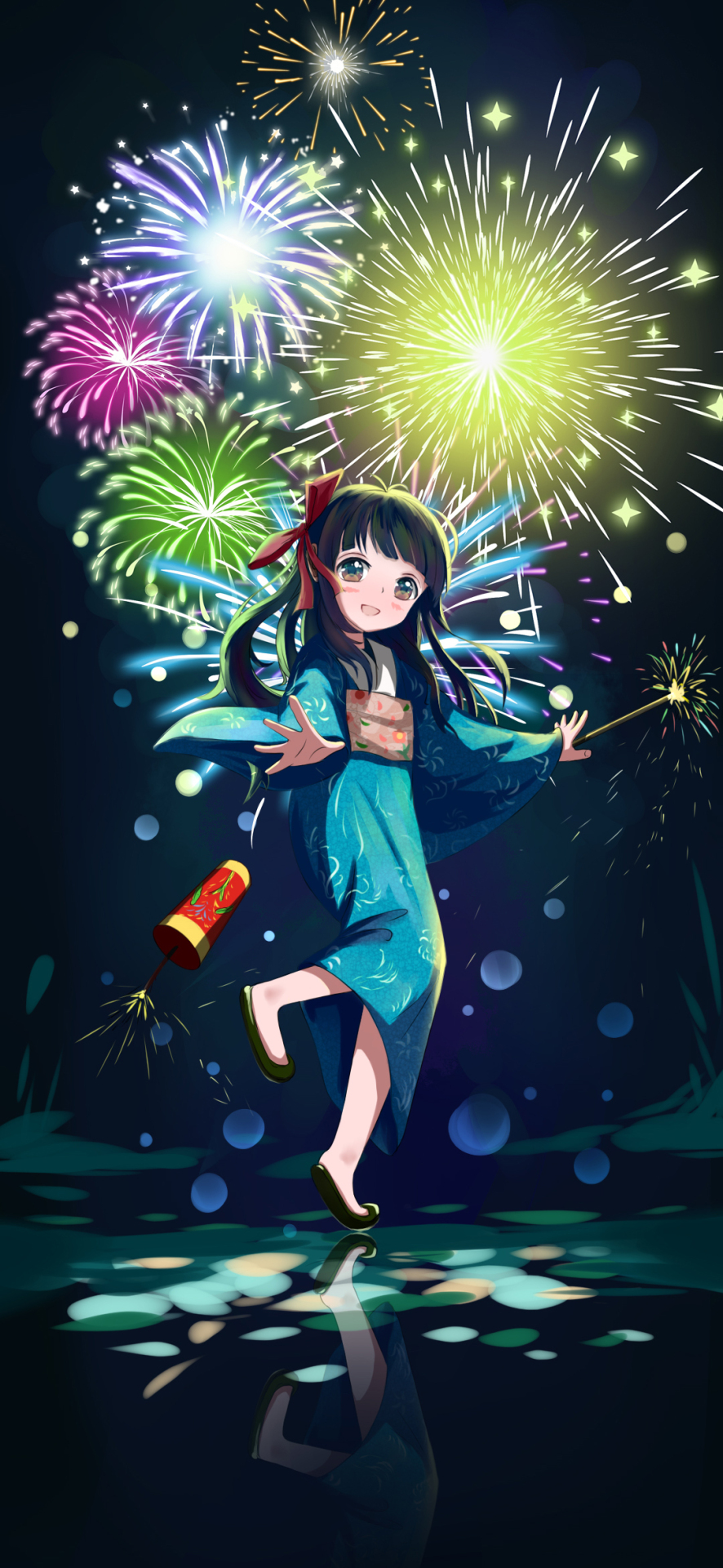 煙花女孩屏保圖片手機壁紙