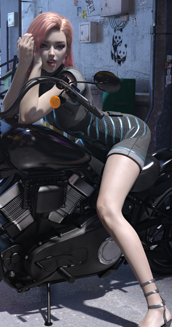 賽博朋克風4K粉發3D機車女郎