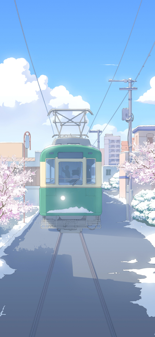 手機桌面圖片4K櫻花列車街道