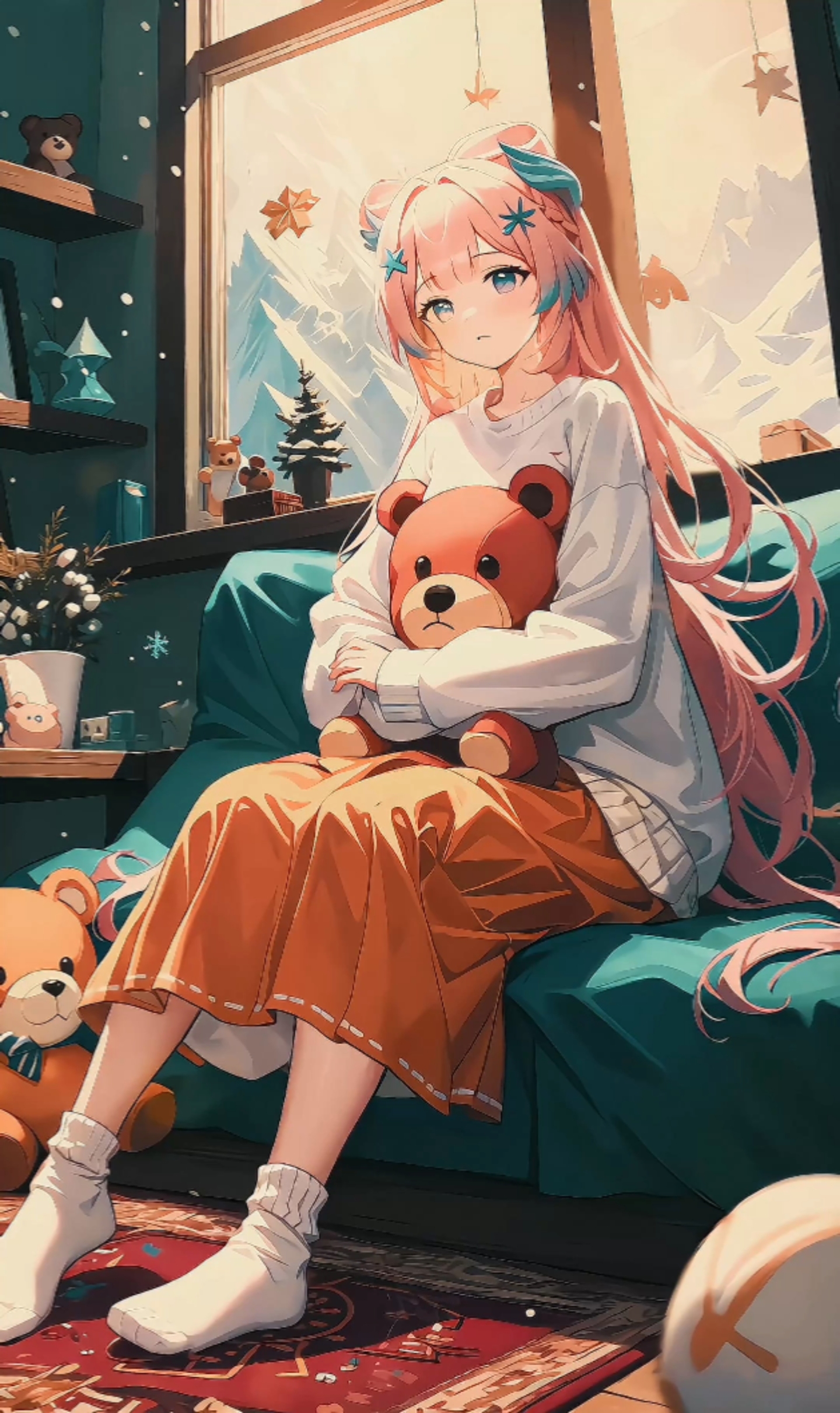 抱着小熊的美少女