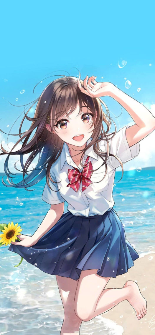 海邊少女好看的微信聊天背景圖