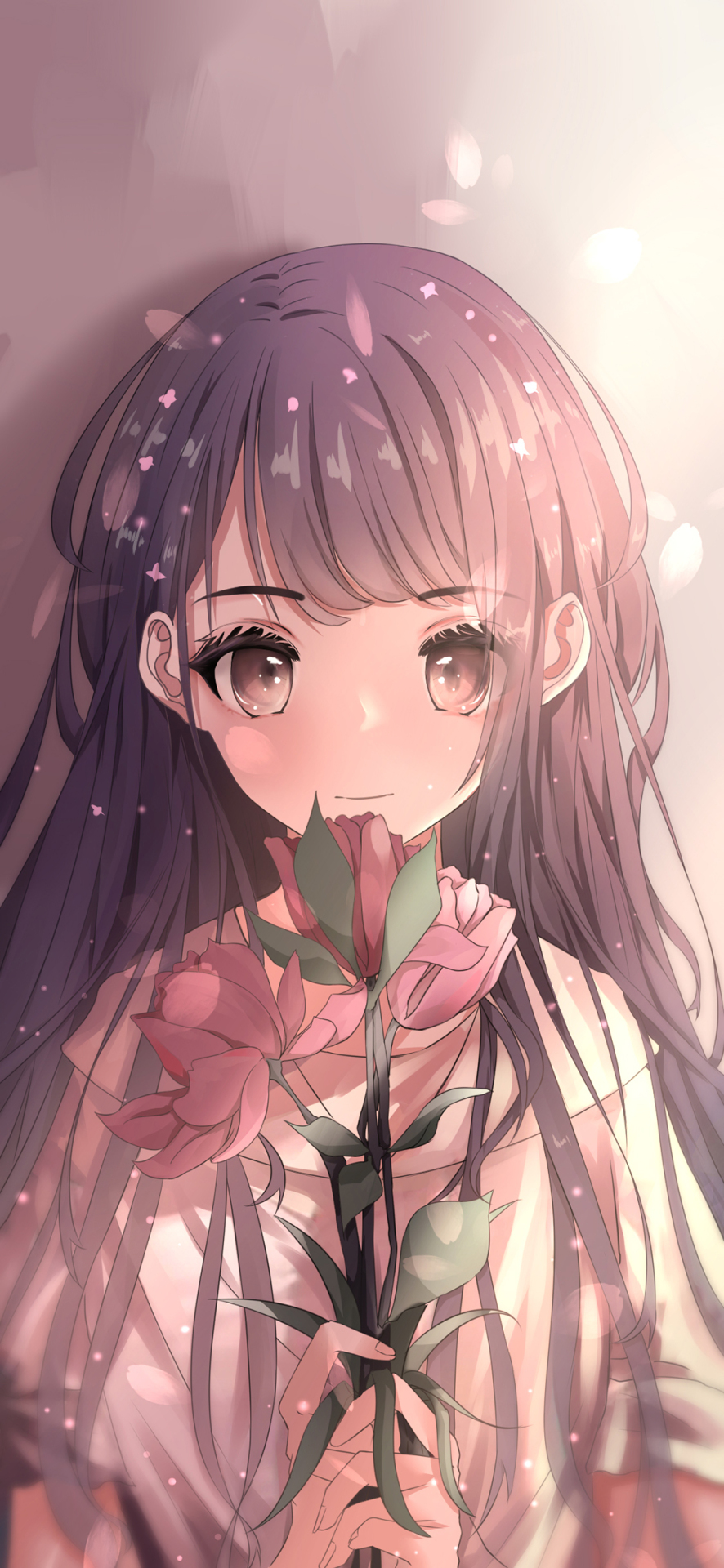 朋友圈壁紙花與少女